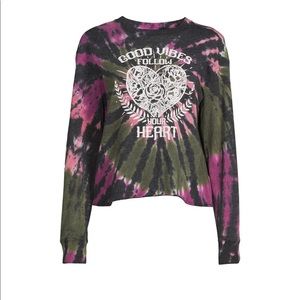 Womens No Boundaries Screen Print Tie Dye Short Top  Size XL 15-17 Juniors New